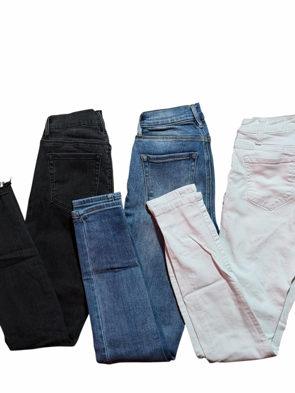 Bundle of High-Rise Skinny Jeans in Black, Blue, and White